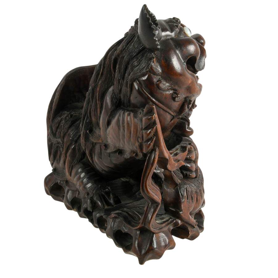 Hand-Carved Wooden Chinese Imperial Lion-5