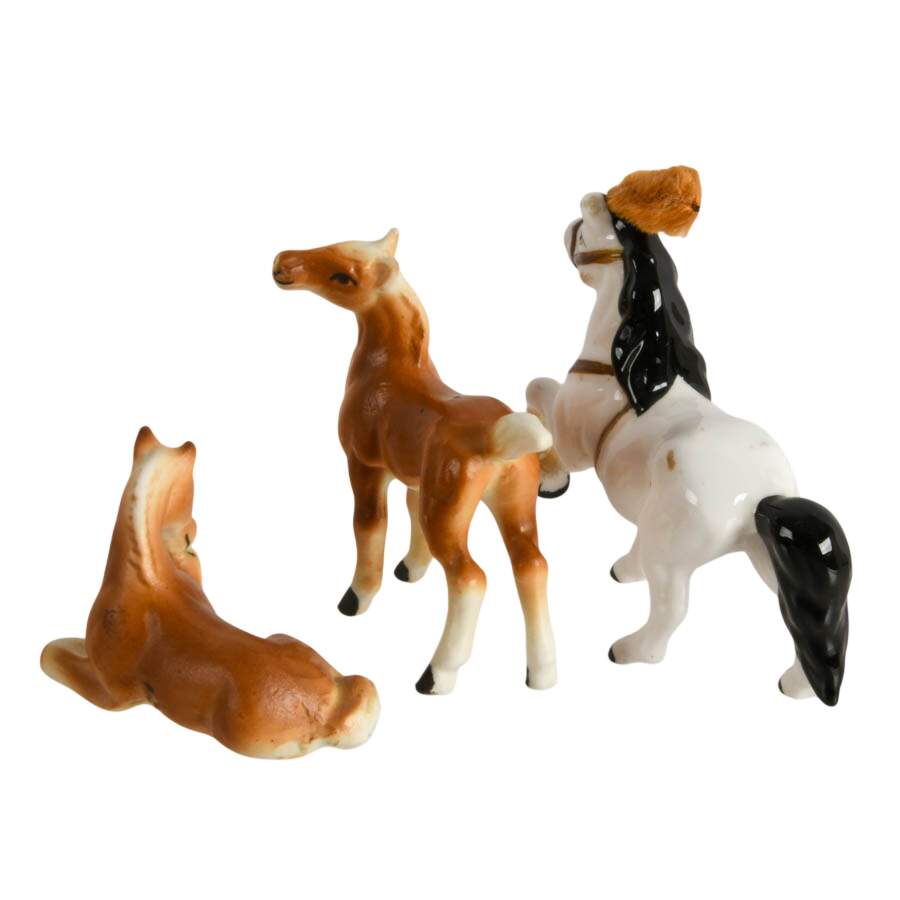 Trio of Miniature Horses Including Old Monrovia Hagen Renaker Circus Pony-3