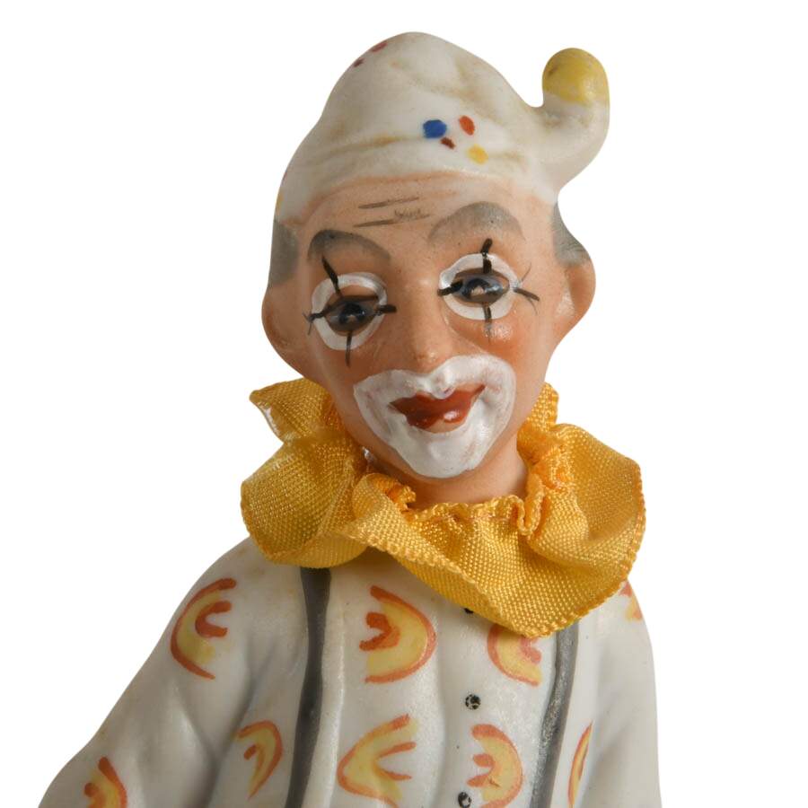 Trio of Bisque Clown Figurines Including Music Box-7