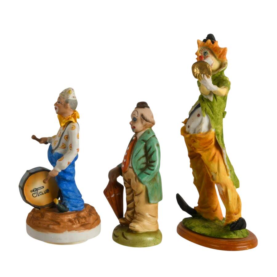 Trio of Bisque Clown Figurines Including Music Box-3
