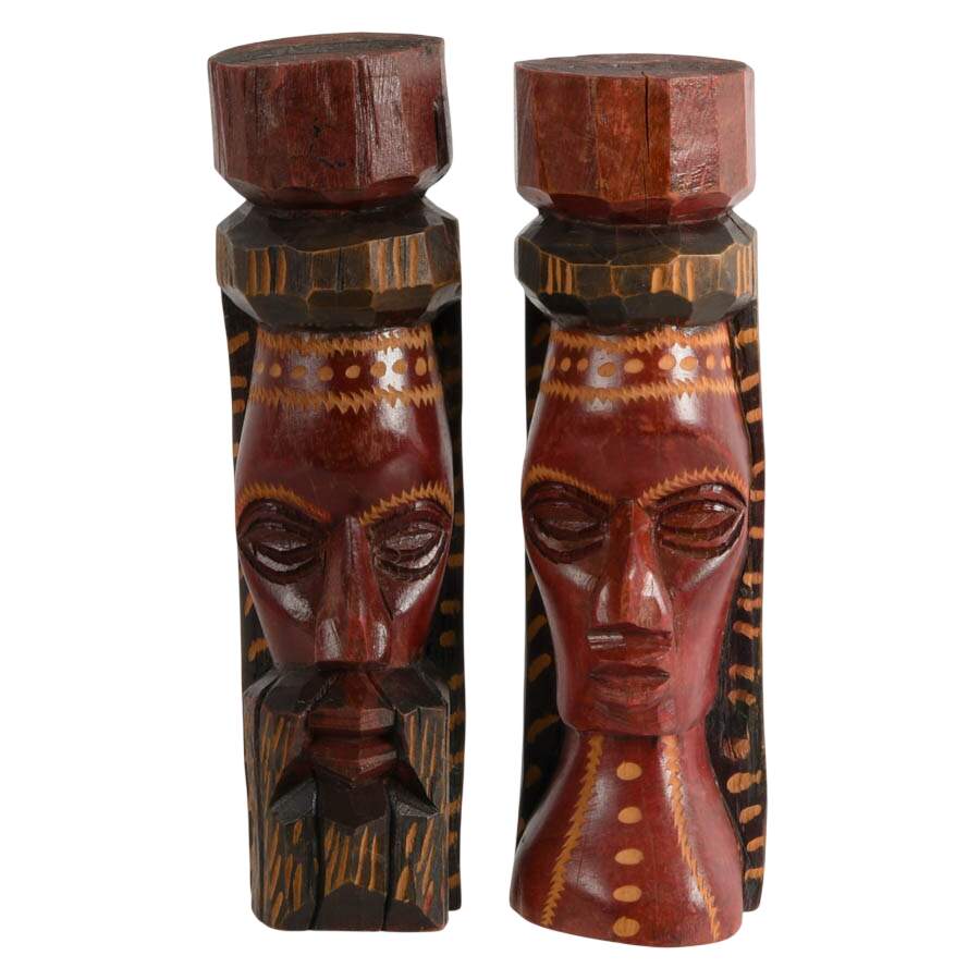 Pair of Hand-Carved Jamaican Figurines-1