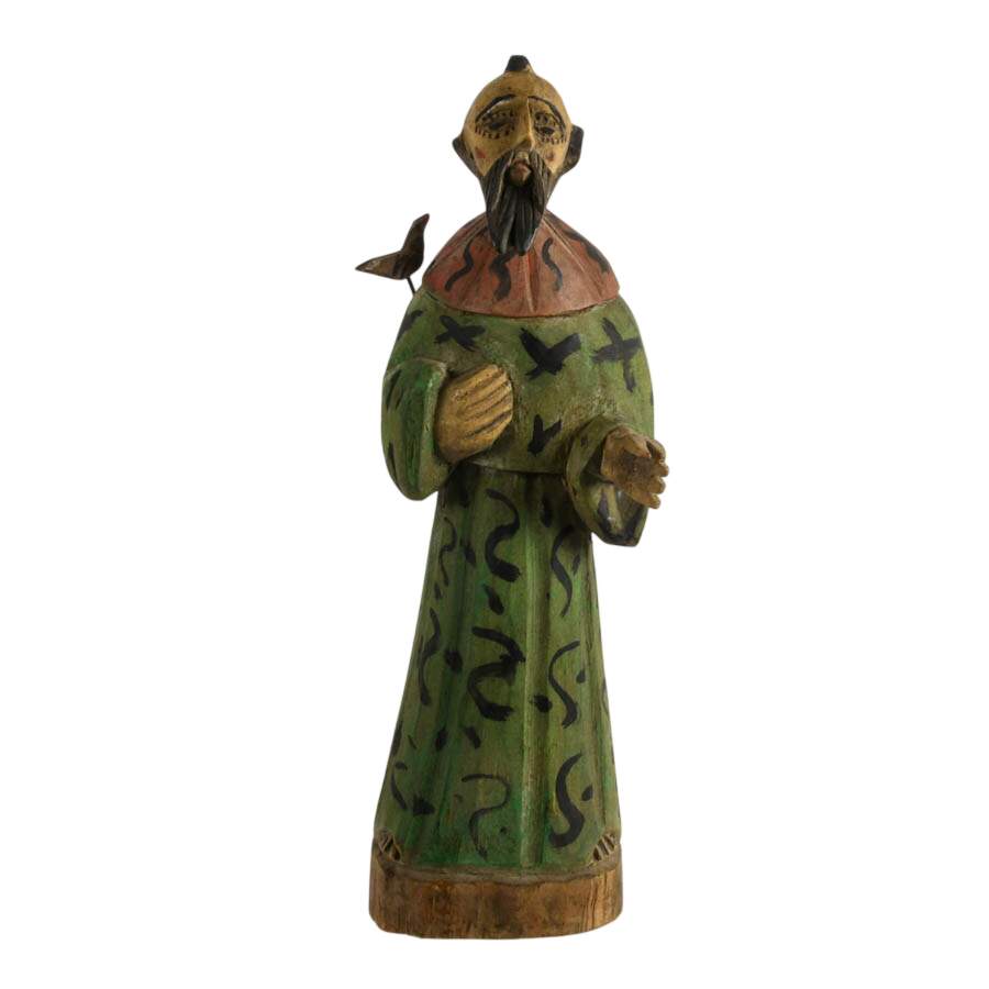 Hand-Carved Painted Guatemalan Folk Figure of Saint Francis of Assisi-1