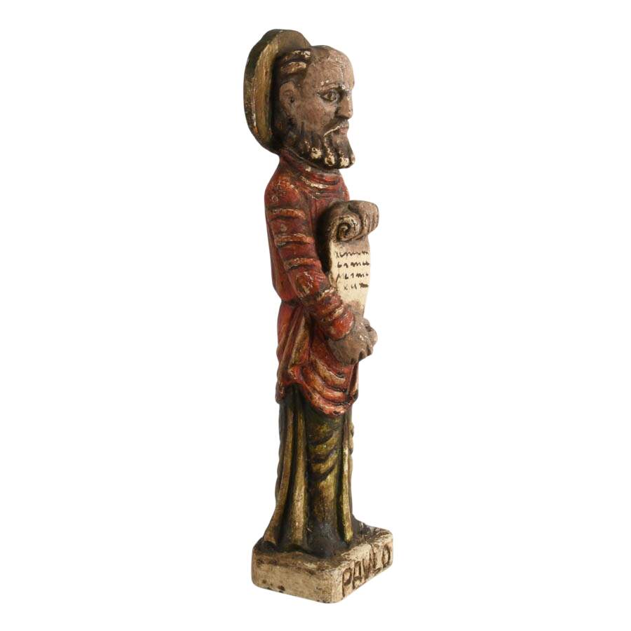 Antique Polychrome Painted Wooden Folk Figure of Saint Paul-7