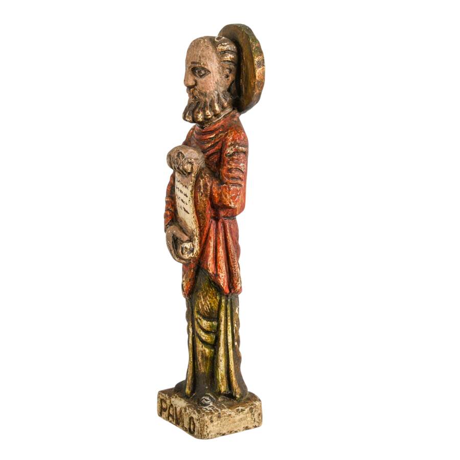 Antique Polychrome Painted Wooden Folk Figure of Saint Paul-5