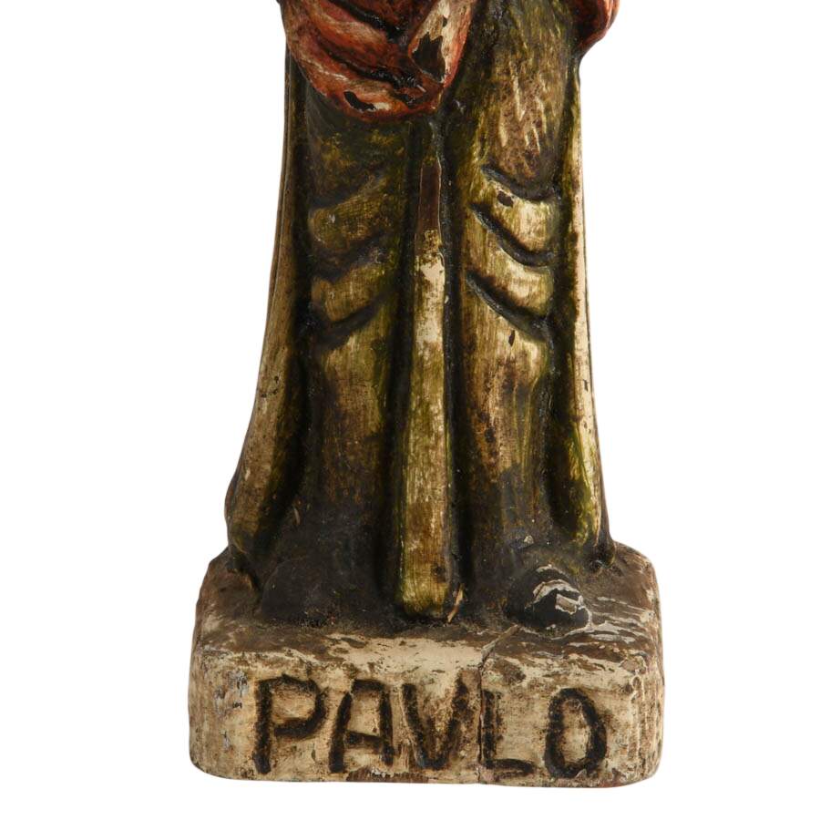 Antique Polychrome Painted Wooden Folk Figure of Saint Paul-4