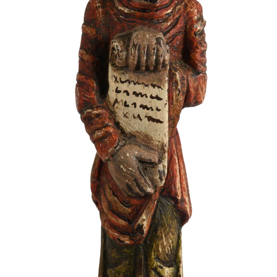 Antique Polychrome Painted Wooden Folk Figure of Saint Paul-3