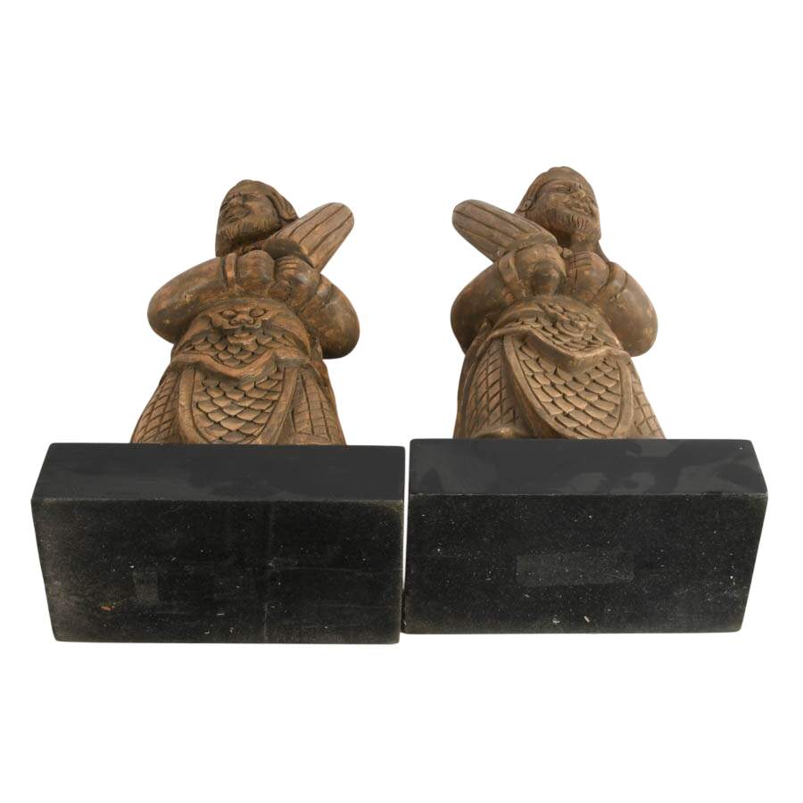 Pair of Carved Wooden Chinese Guardian Figures on Bases-10