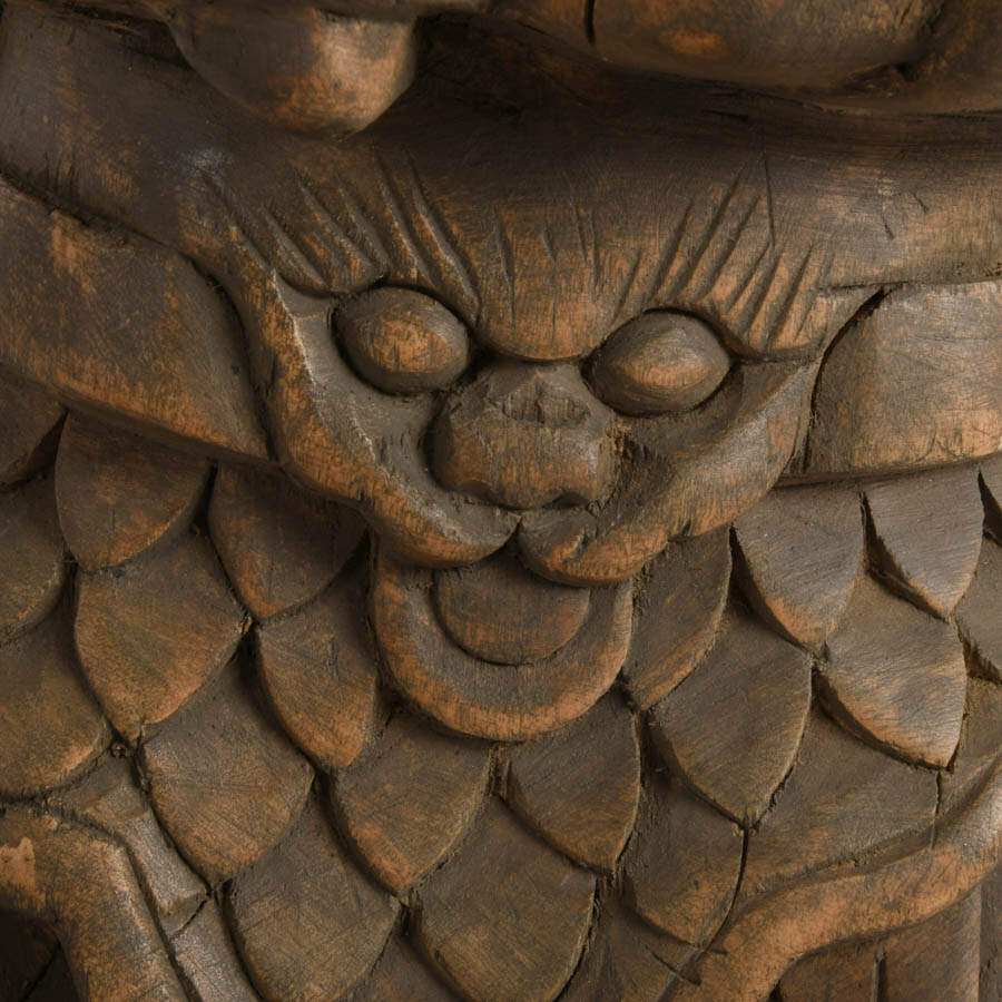 Pair of Carved Wooden Chinese Guardian Figures on Bases-4