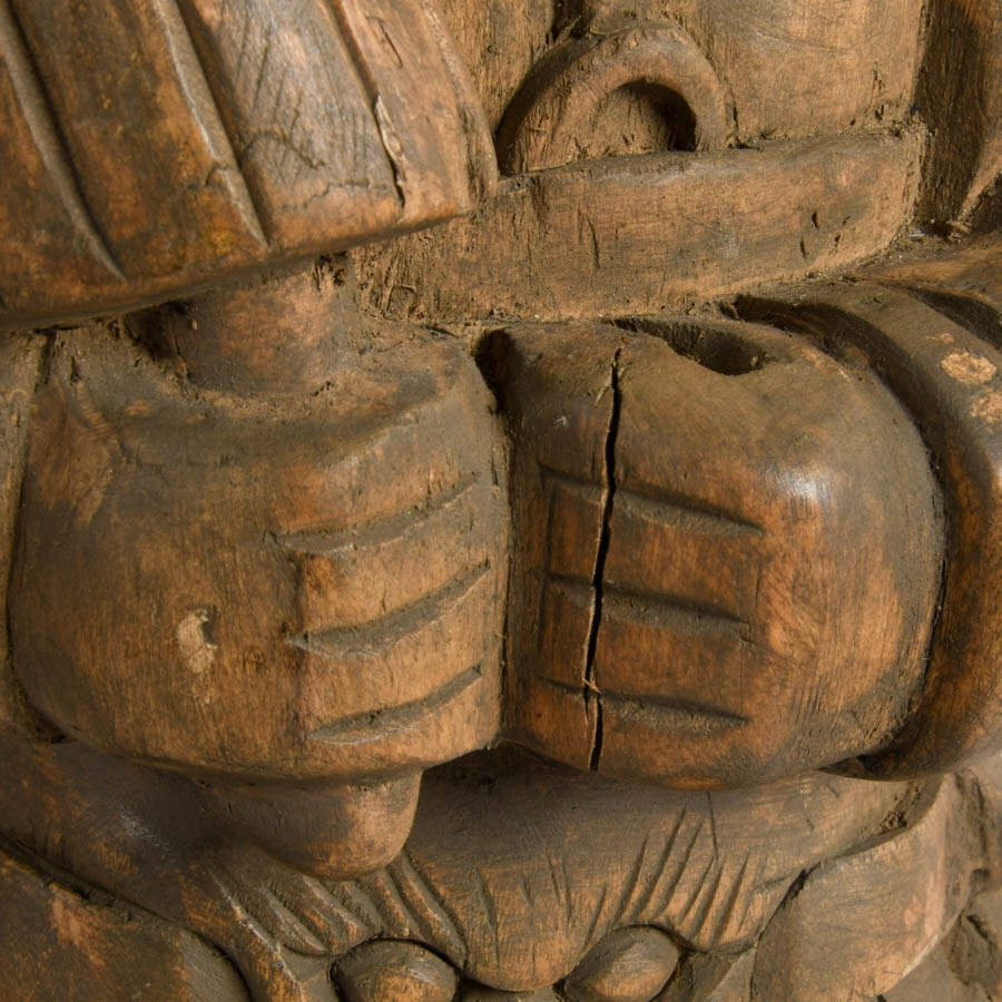 Pair of Carved Wooden Chinese Guardian Figures on Bases-2