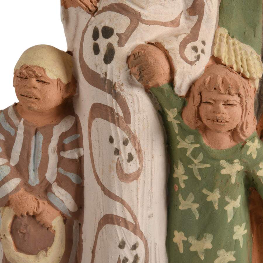 Hand-Painted Terracotta Clay Family Statuette-4