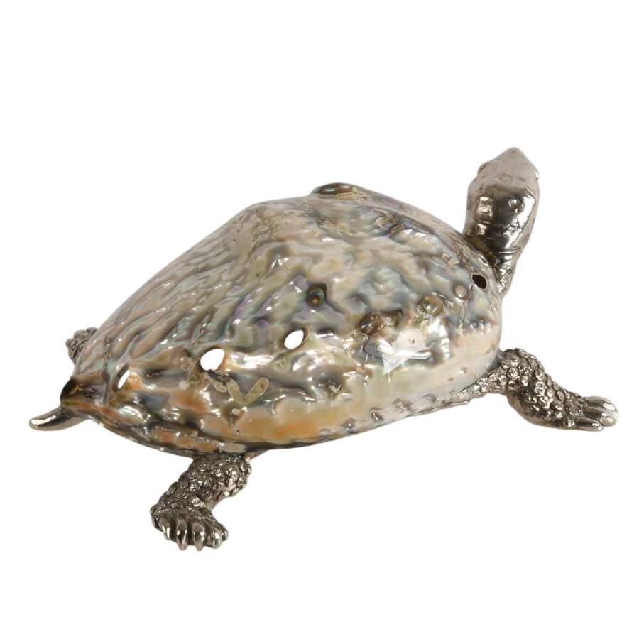 Silver Metal Turtle Figure with Abalone Shell-4