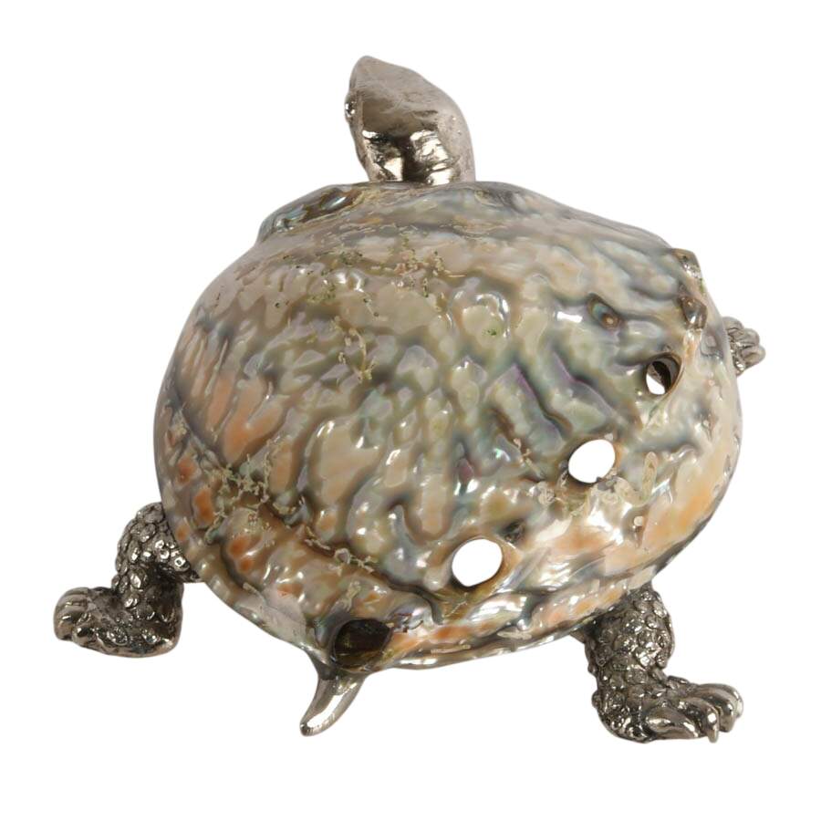 Silver Metal Turtle Figure with Abalone Shell-3