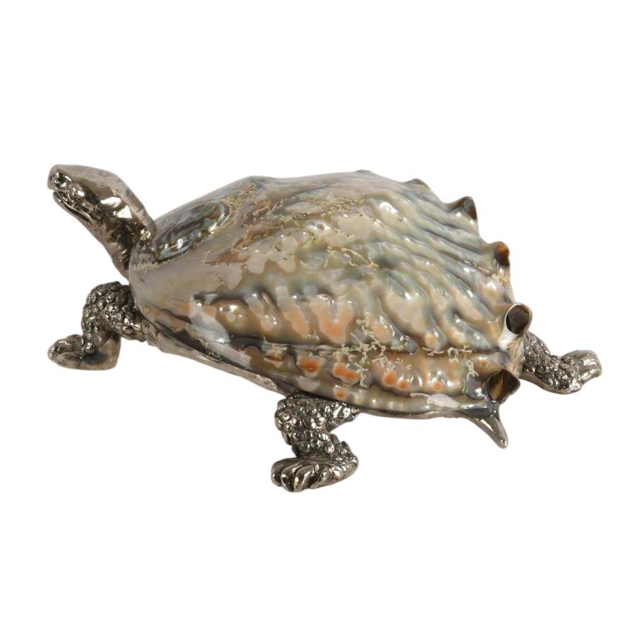 Silver Metal Turtle Figure with Abalone Shell-2