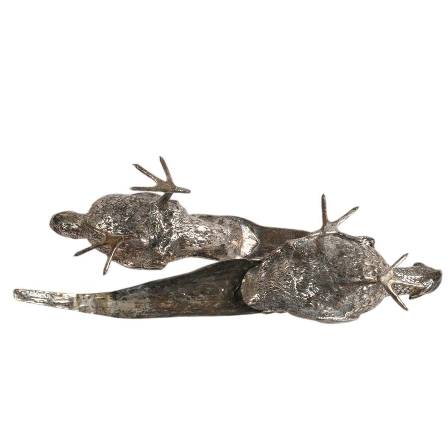 Pair of Large Silverplate Pheasant Figures-9