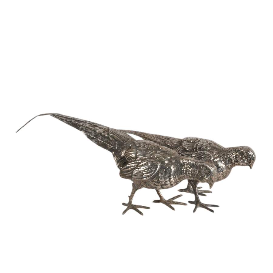 Pair of Large Silverplate Pheasant Figures-6