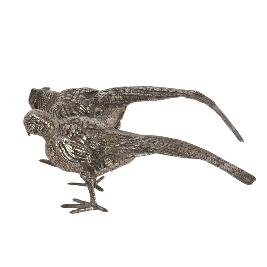 Pair of Large Silverplate Pheasant Figures-4