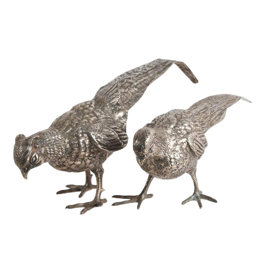 Pair of Large Silverplate Pheasant Figures-2