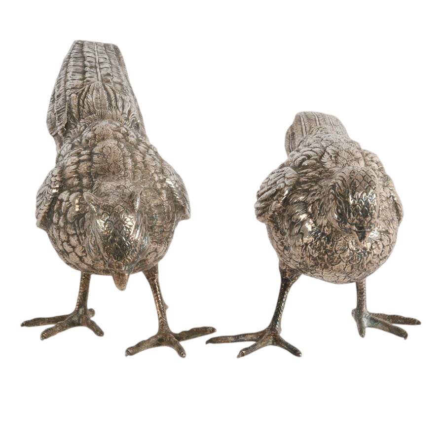 Pair of Large Silverplate Pheasant Figures-1