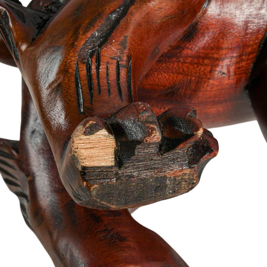 Pair of Hand-Carved Chinese Hard Wood Imperial Lions Figures-8