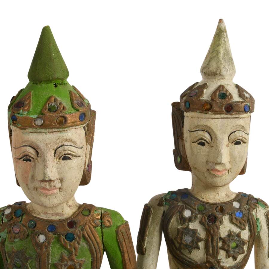 Antique Burmese Wooden Musician Figurines-7