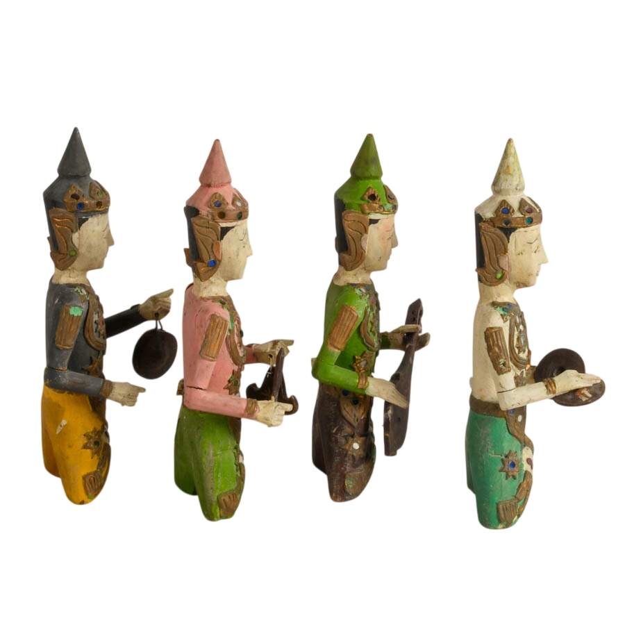 Antique Burmese Wooden Musician Figurines-4