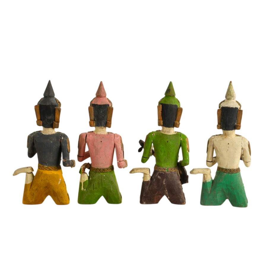 Antique Burmese Wooden Musician Figurines-3