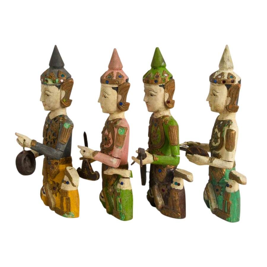 Antique Burmese Wooden Musician Figurines-2