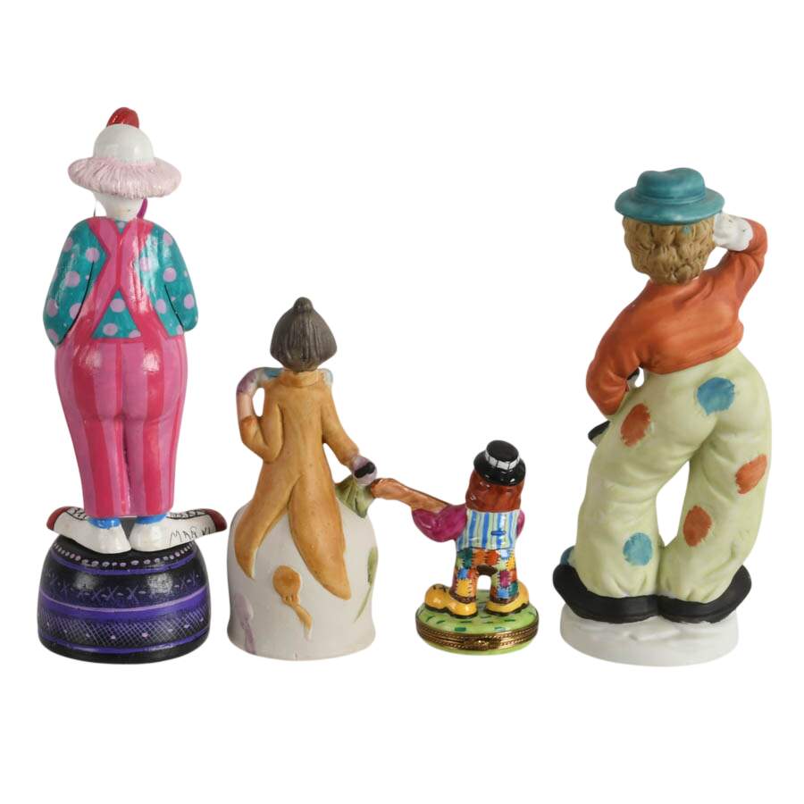 Four Mixed Material Clown Statues Including One Limoges Trinket Box-3