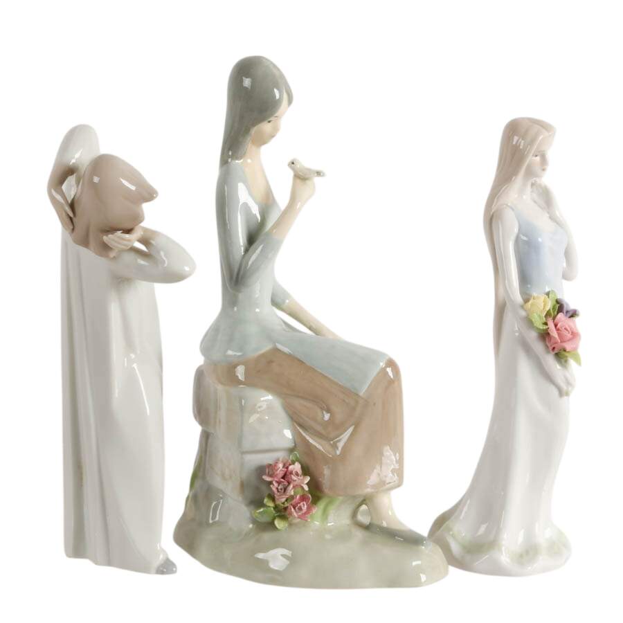 Grouping of Three Porcelain and Ceramic Women Figures-2