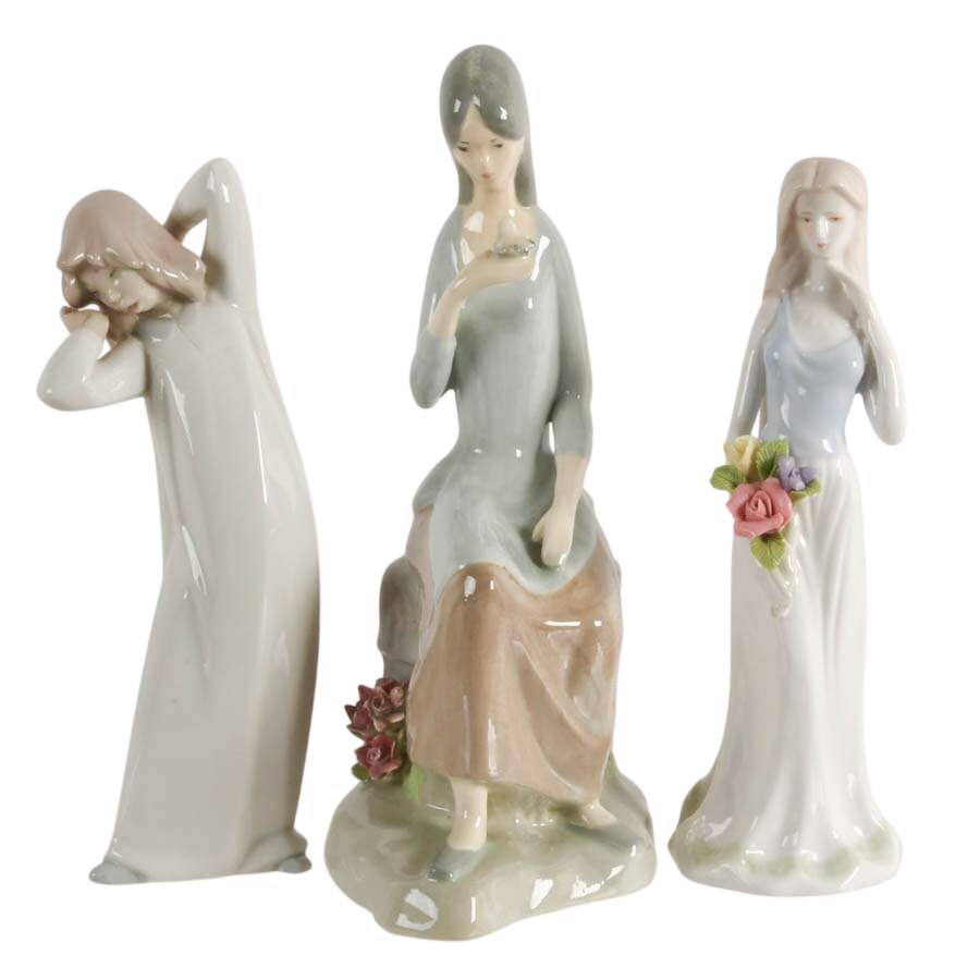 Grouping of Three Porcelain and Ceramic Women Figures-1