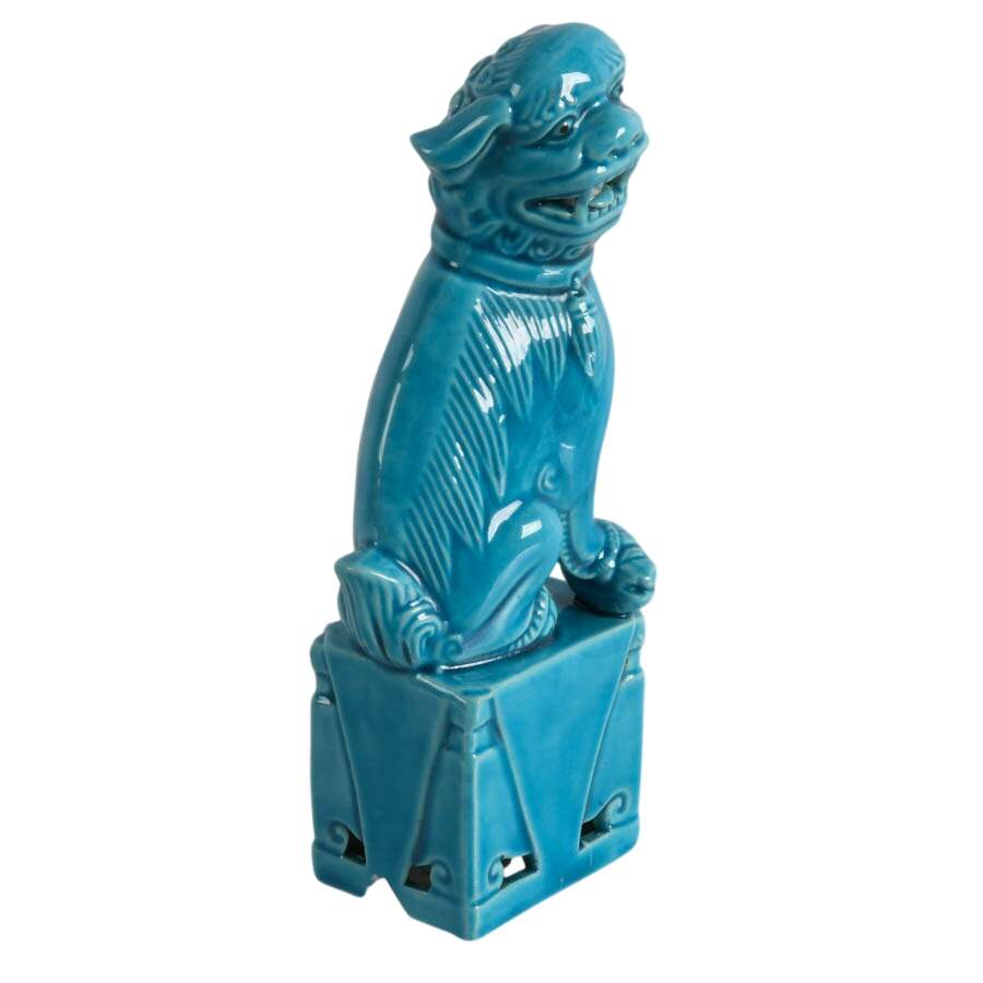Single Turquoise Blue Glazed Porcelain Imperial Lion Statuette-6