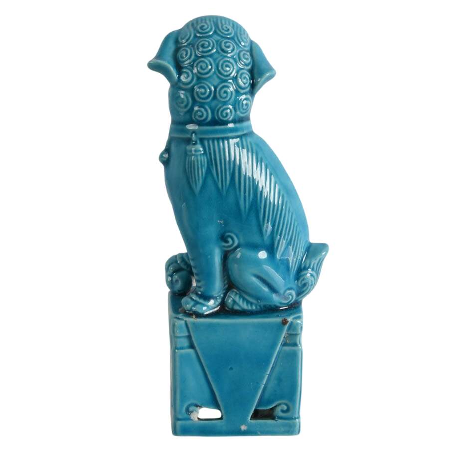 Single Turquoise Blue Glazed Porcelain Imperial Lion Statuette-5