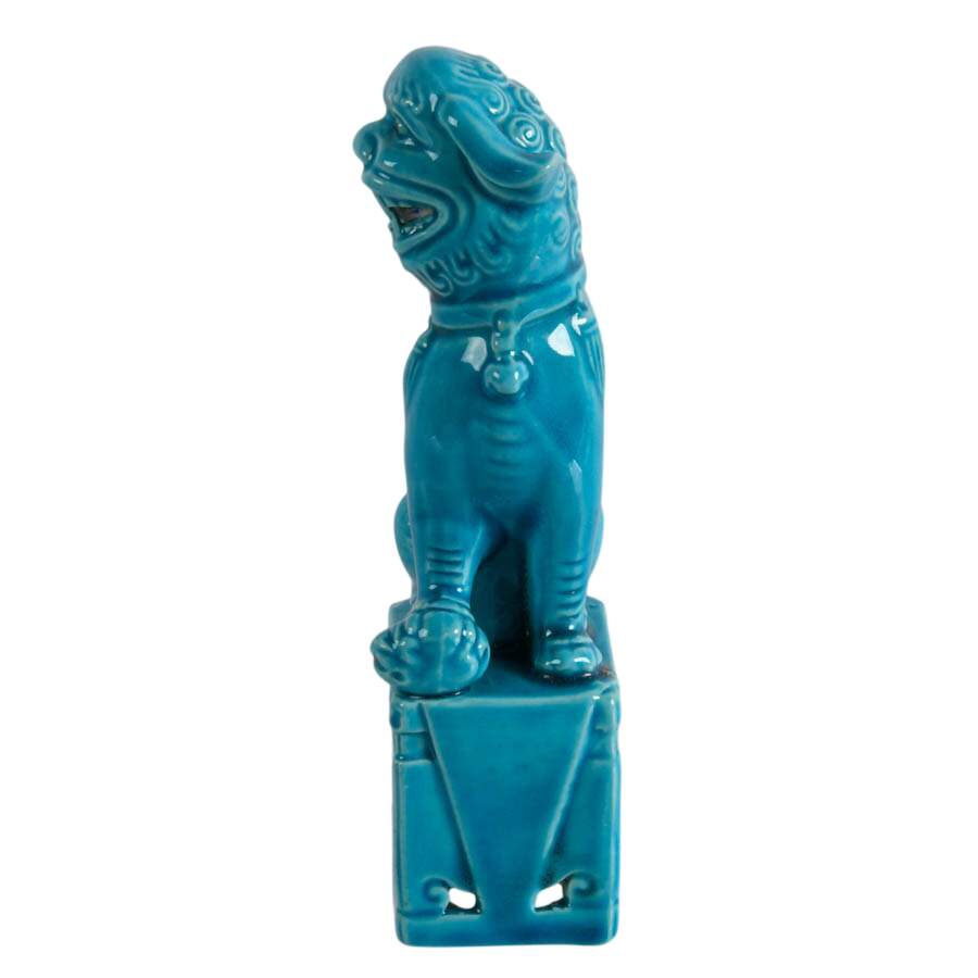 Single Turquoise Blue Glazed Porcelain Imperial Lion Statuette-4