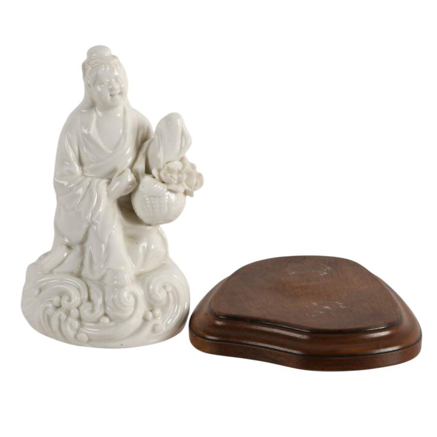 Blanc de Chine Guanyin Figurine on Wooden Base-5