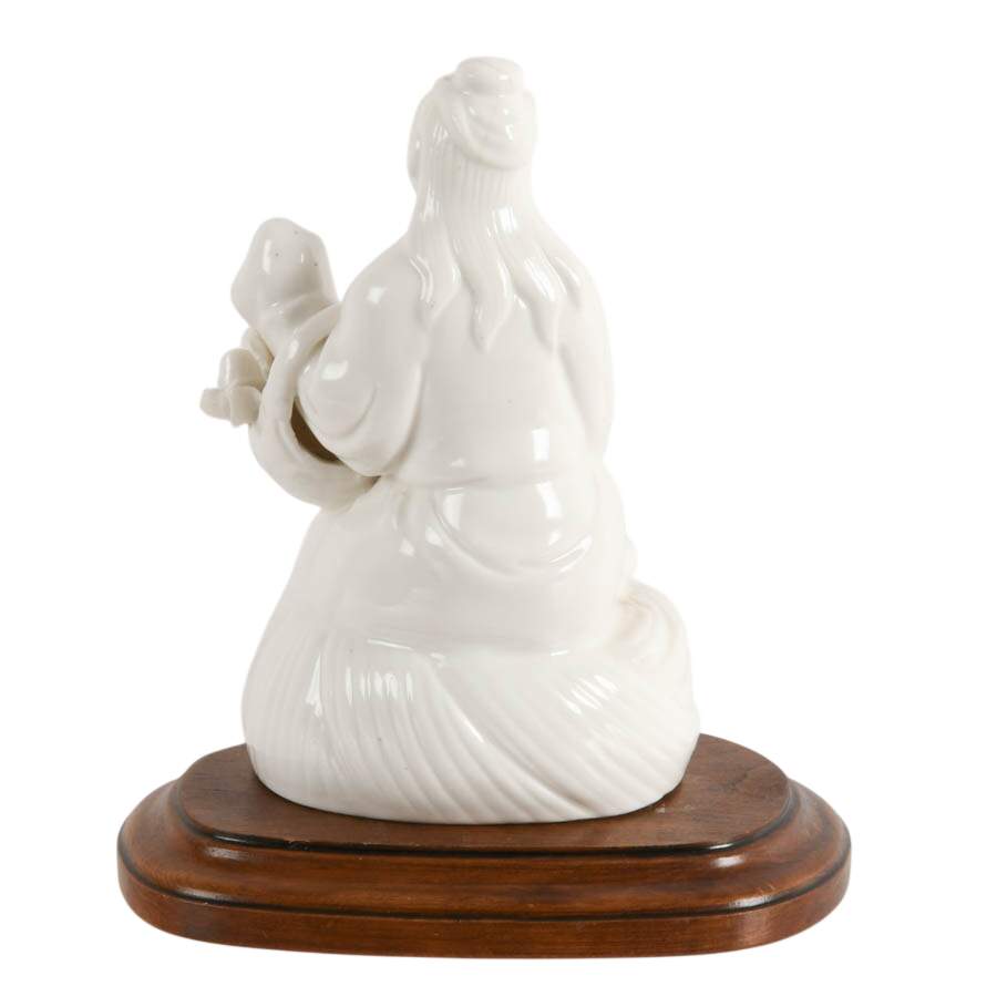 Blanc de Chine Guanyin Figurine on Wooden Base-4