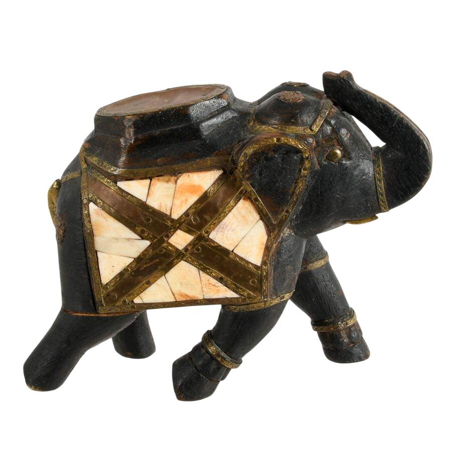 Pair of Hand-Carved Indian Bone Inlay Elephants-8