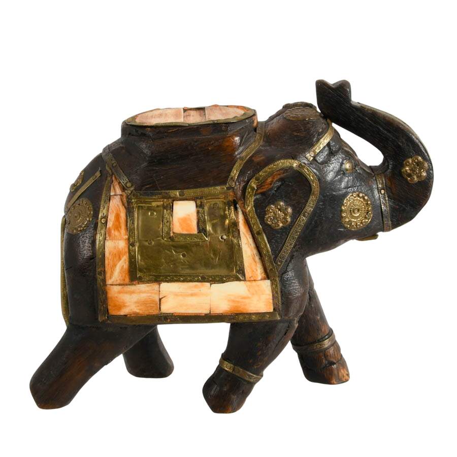 Pair of Hand-Carved Indian Bone Inlay Elephants-7