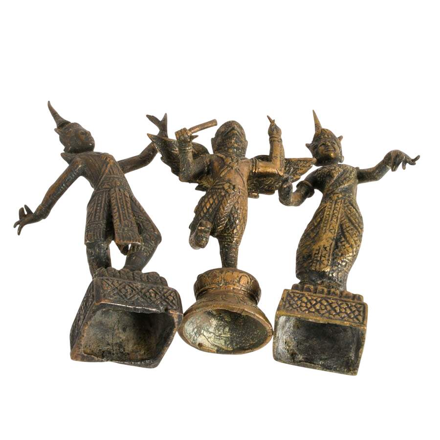 Antique Trio of Bronze Thai Dancers-5