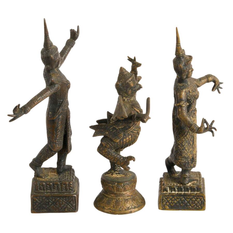 Antique Trio of Bronze Thai Dancers-4