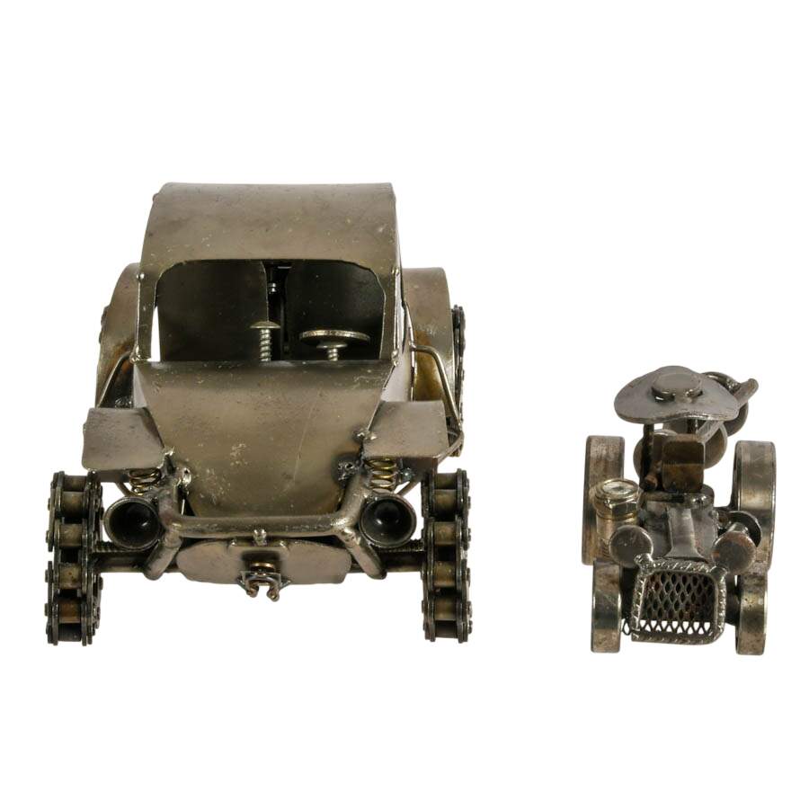 Pair of Buggy and Tractor Recycled Metal Auto Part Sculptures-2