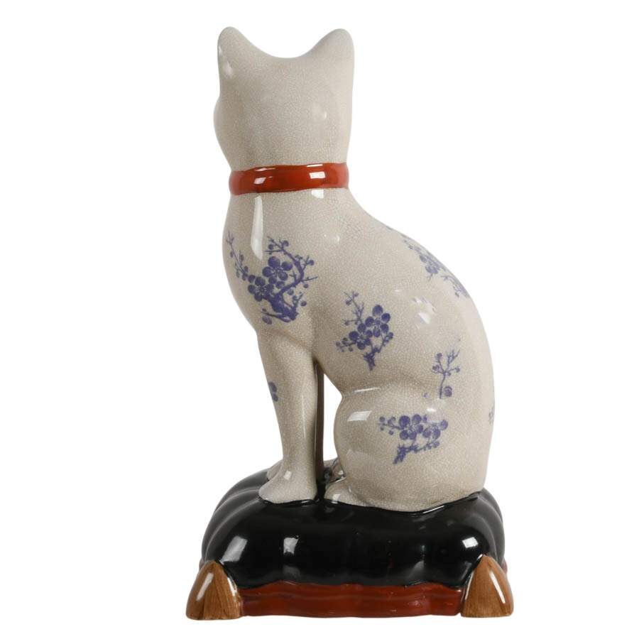 Large Staffordshire-Style Chinoiserie Porcelain Cat Figure-5