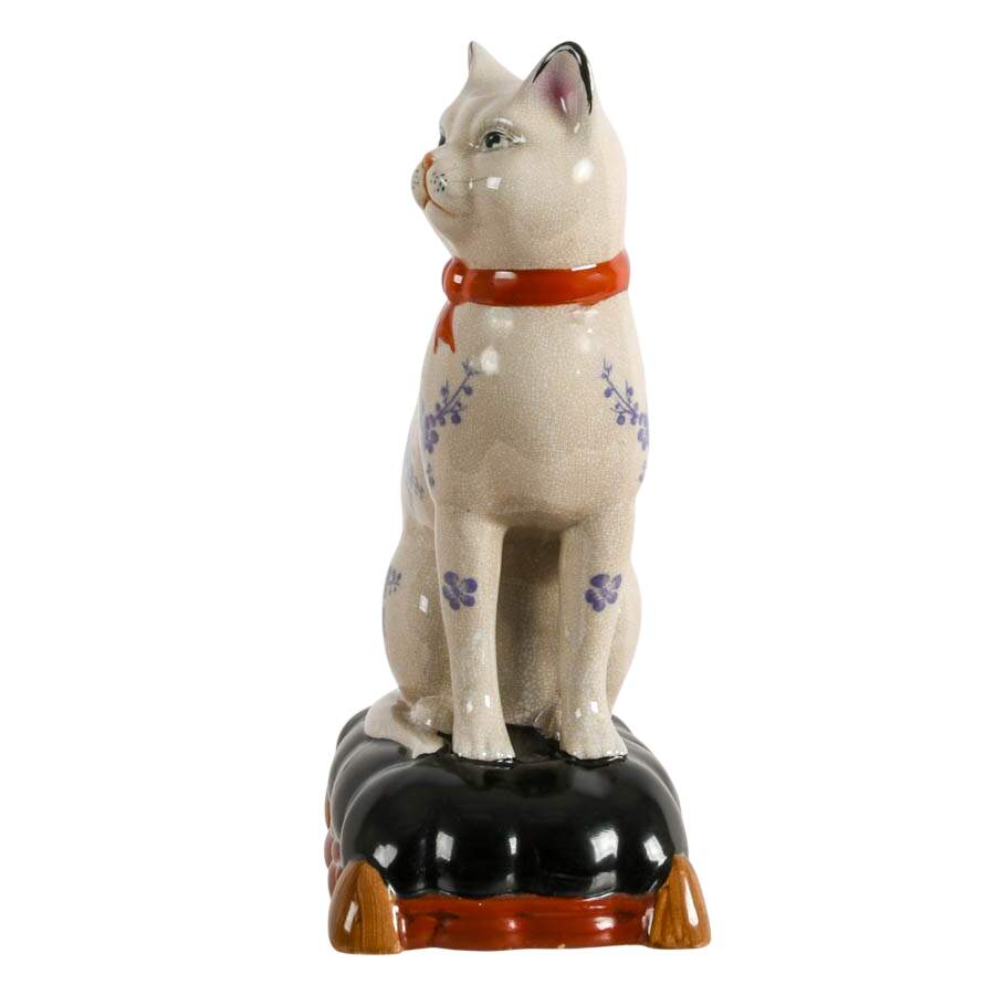 Large Staffordshire-Style Chinoiserie Porcelain Cat Figure-4