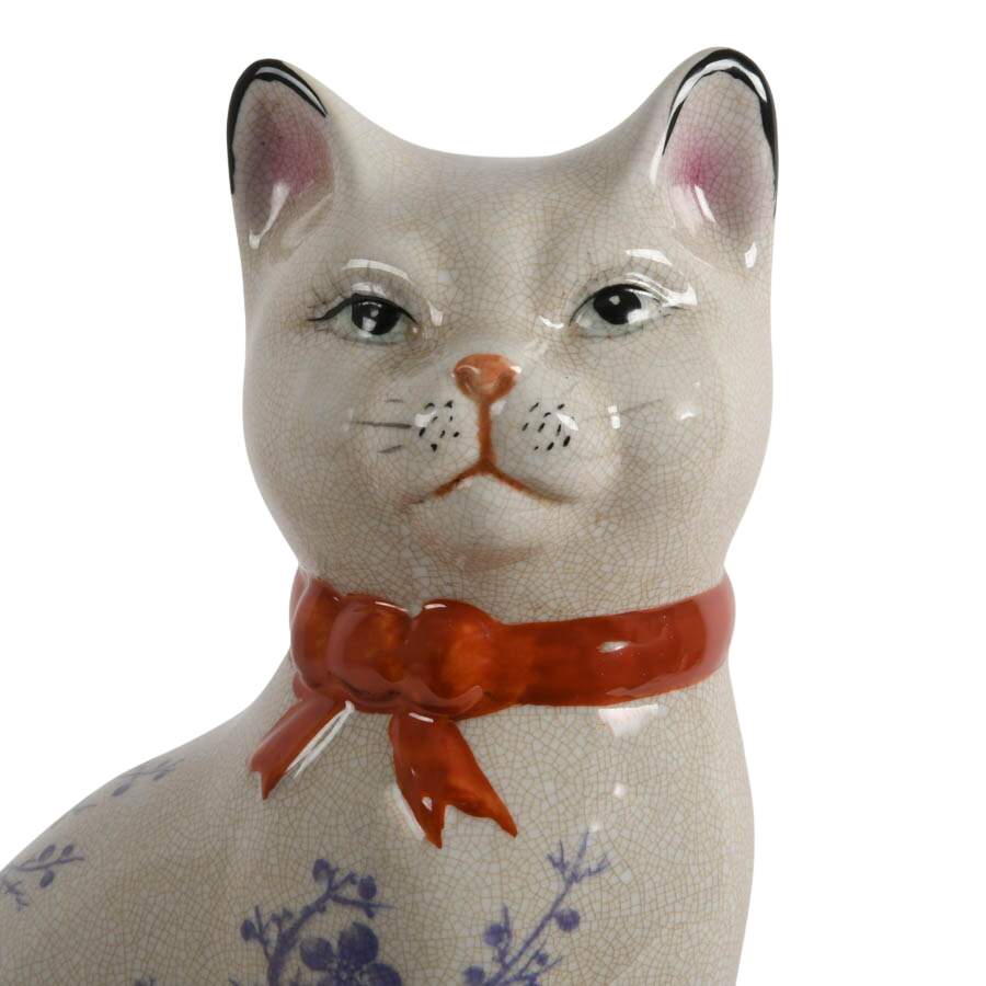 Large Staffordshire-Style Chinoiserie Porcelain Cat Figure-3