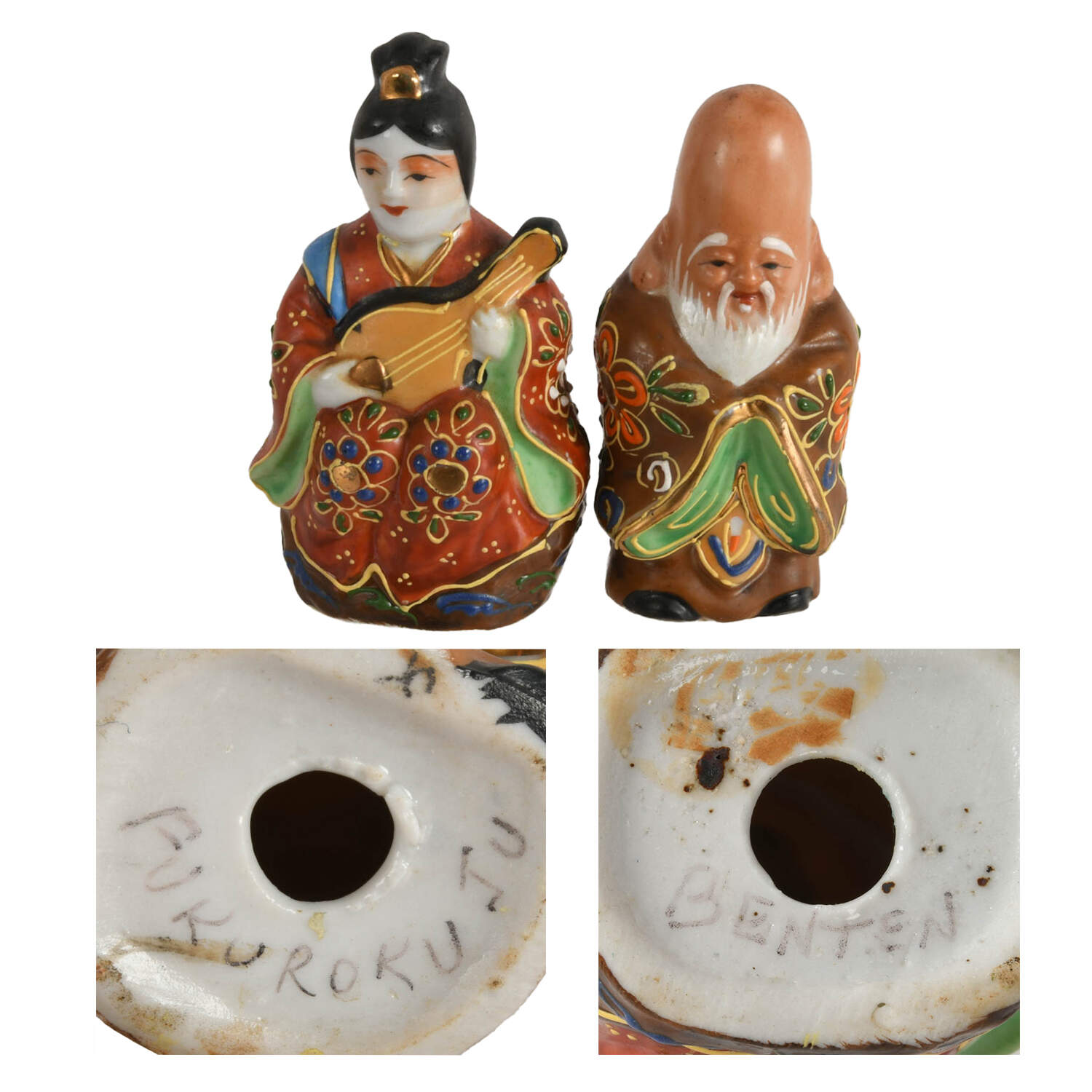 Collection of Six Japanese Lucky Gods Kutani Figurines-5