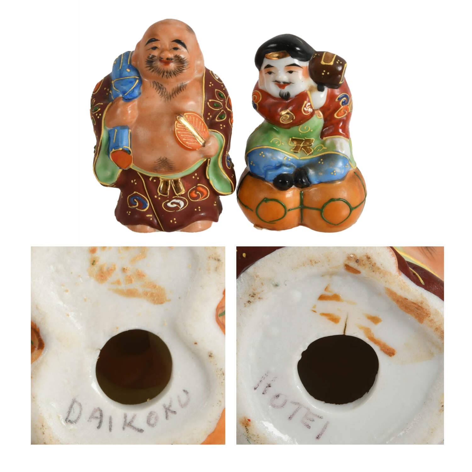 Collection of Six Japanese Lucky Gods Kutani Figurines-4