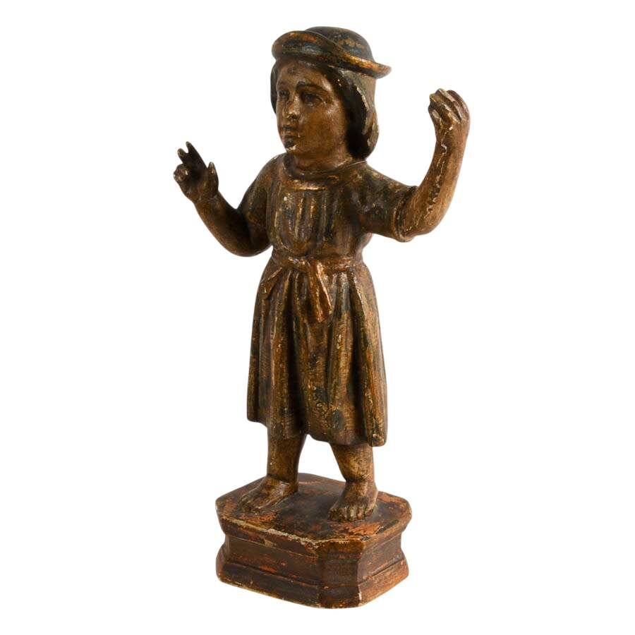 Antique Carved Polychrome Spanish School Nino Christ Child-4