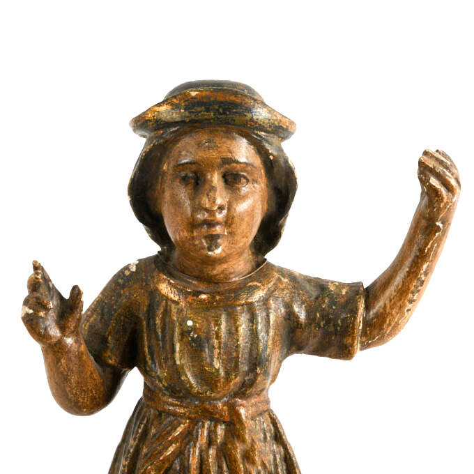 Antique Carved Polychrome Spanish School Nino Christ Child-2