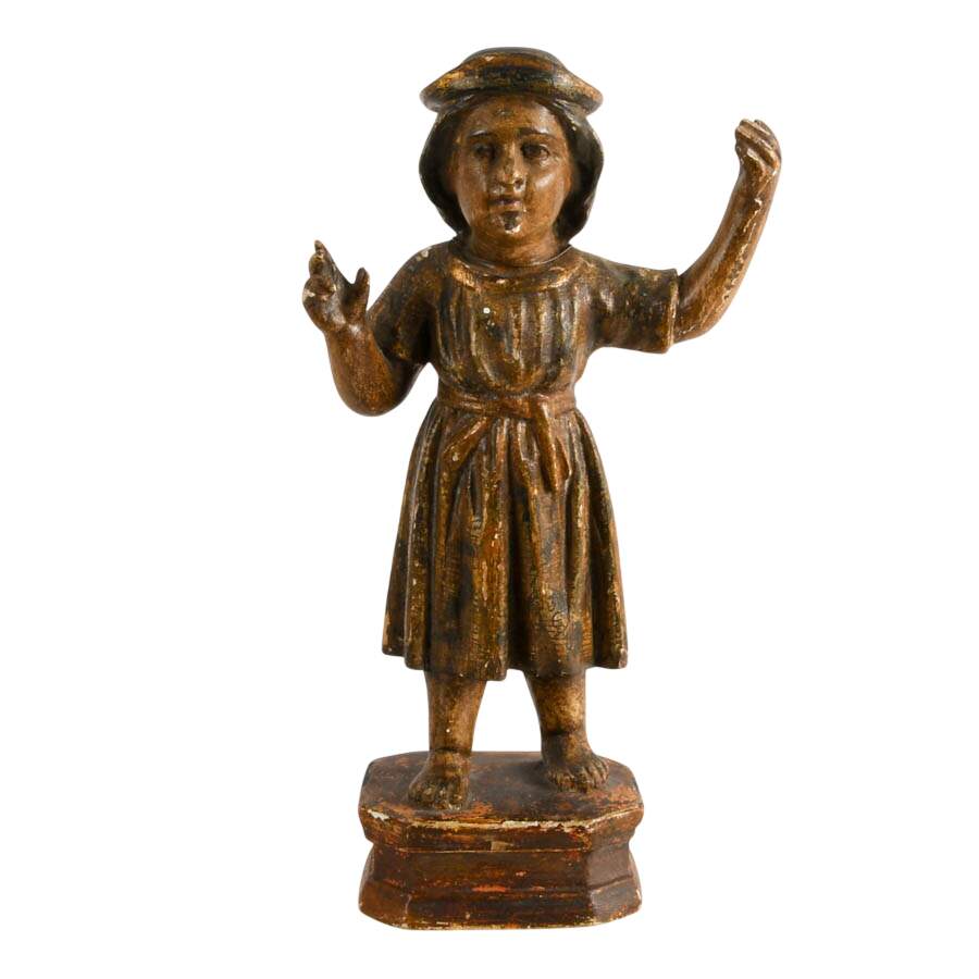 Antique Carved Polychrome Spanish School Nino Christ Child-1