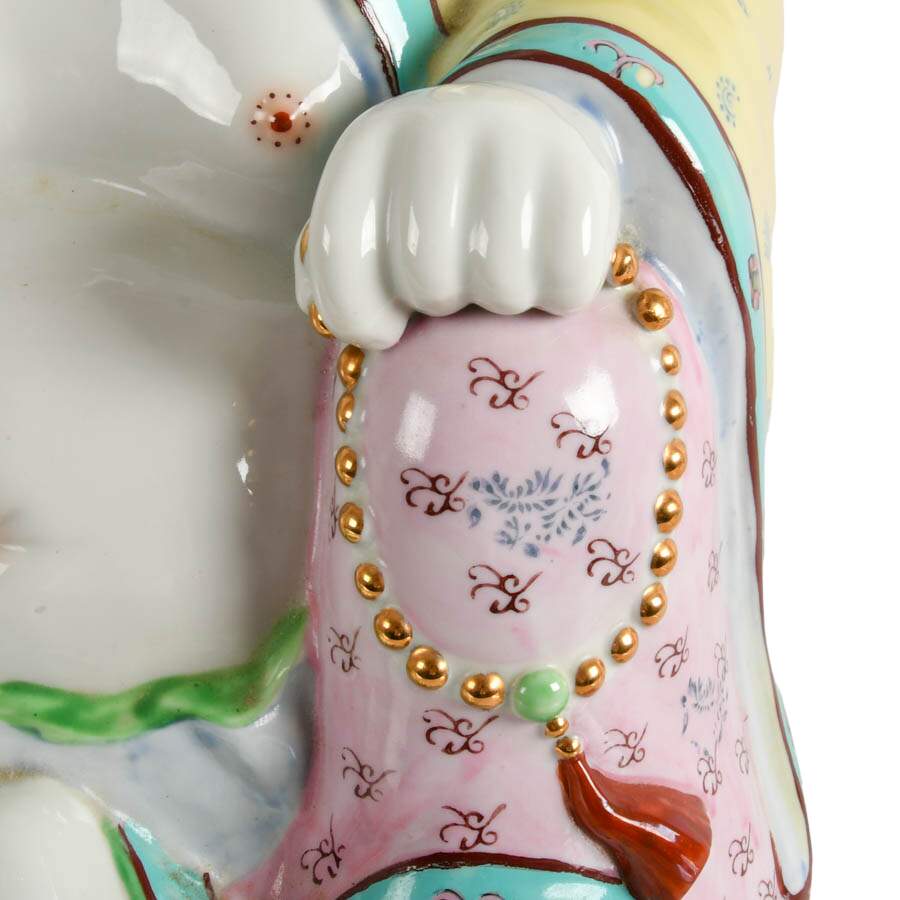 Hand-Painted Chinese Porcelain Sitting Buddha Sculpture-6