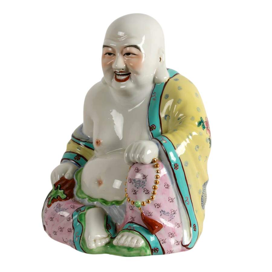 Hand-Painted Chinese Porcelain Sitting Buddha Sculpture-3